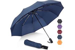 ZOMAKE Folding Umbrella for Rain,Automatic Compact Umbrella Waterproof Windproof, Portable Parapluie 45 Inch Solide 10 Ribs(N