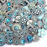10PCs Mixed Style Rhinestones Snaps Jewelry Charms Buttons 18/20mm for Interchangeable Snaps Jewelry Making Women DIY Button Bracelets Necklaces Rings Brooch Accessories(Sky Blue)