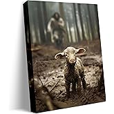 Jesus and Lamb Canvas Wall Art Jesus Running After Lost Lamb Picture Wall Art Canvas Print Christian Home Decor 8x10 inch