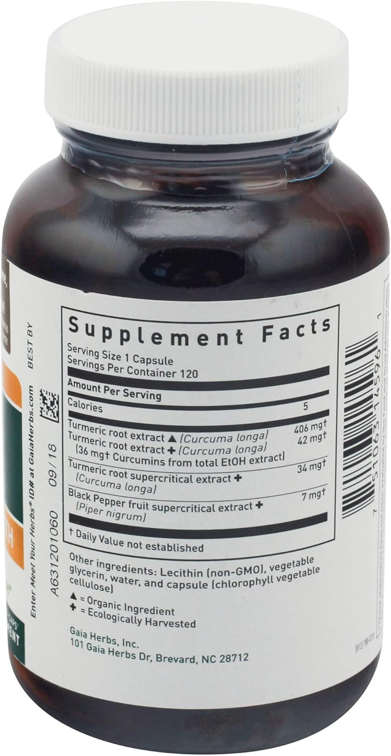 Gaia Herbs, Turmeric Supreme Extra Strength, Turmeric Curcumin Supplement with Black Pepper, Daily Joint Support & Healthy Inflammatory Response, Vegan Liquid Capsules, 120 Count (packaging may vary): Health & Personal Care