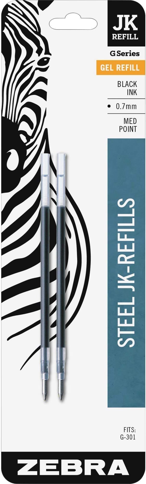 Wholesale CASE of 25 - Zebra G-301 JK Gel Stainless Steel Pen Refill-Gel Refill, 0.7mm, Medium Point, 2/PK, Black by ZEB
