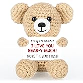 WELLBANEE Mini Crochet Bear Gifts for Her Him, Wife Husband Girlfriend Boyfriend I Love You Gift, Anniversary Birthday Gifts, Handmade Bear Small Stuff Things