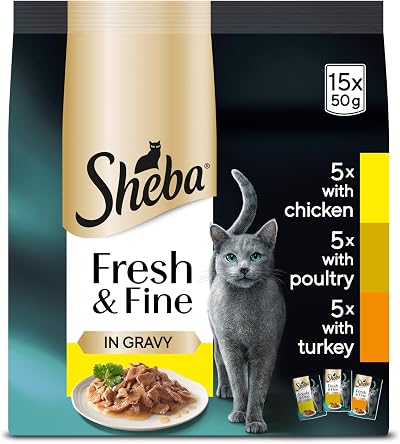 Sheba Fresh and Fine Cat Wet Food Poultry in Gravy 3 x 50 g Pouches