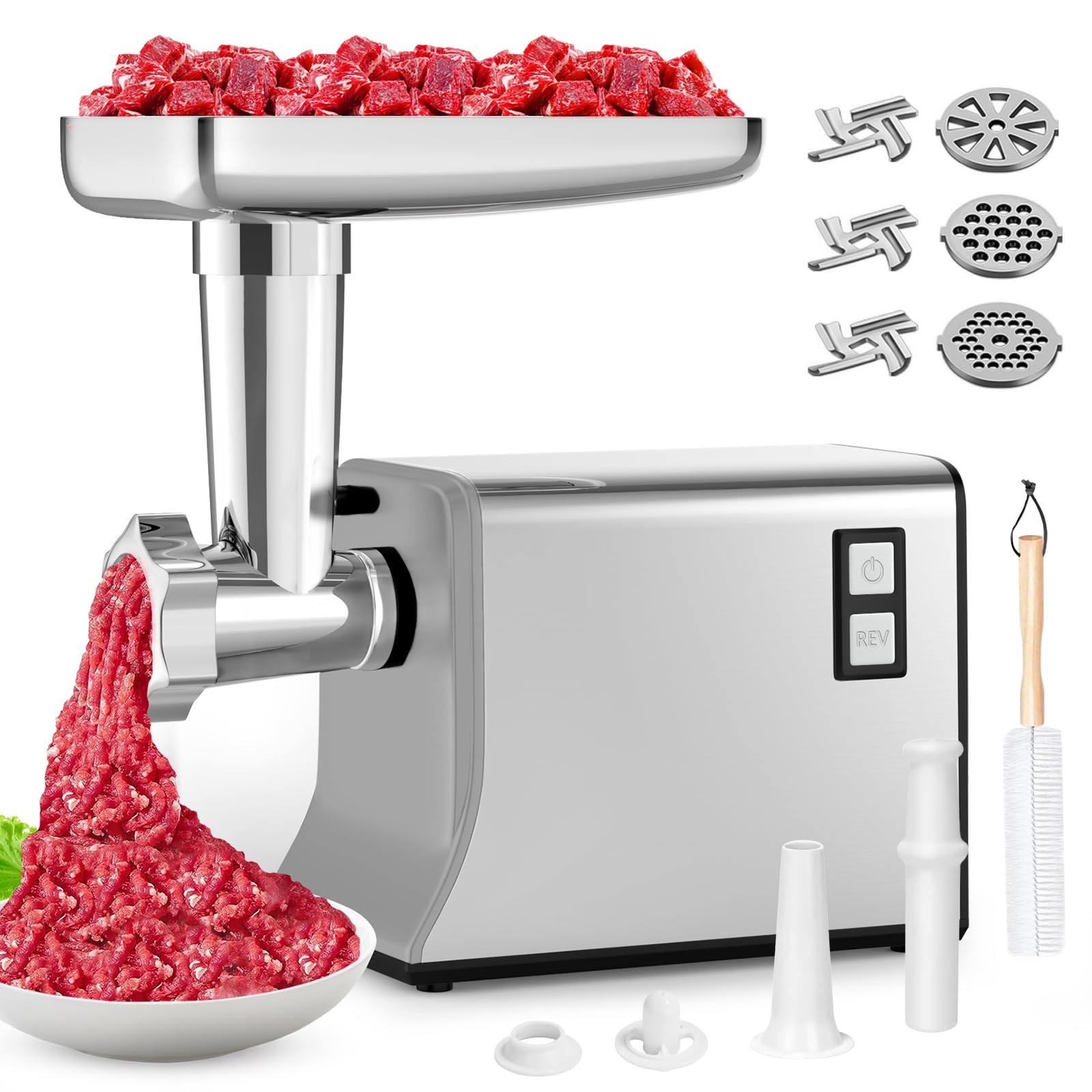 Photo 1 of Electric Meat Grinder: [3500W Advanced Motor] [Ultra-Intelligent Thermal Protection] Upgraded Meat Grinder with 6 PCS Stainless Steel Blades&Grinding Plates, Sausage Stuffer Tubes&Kubbe (Gray)