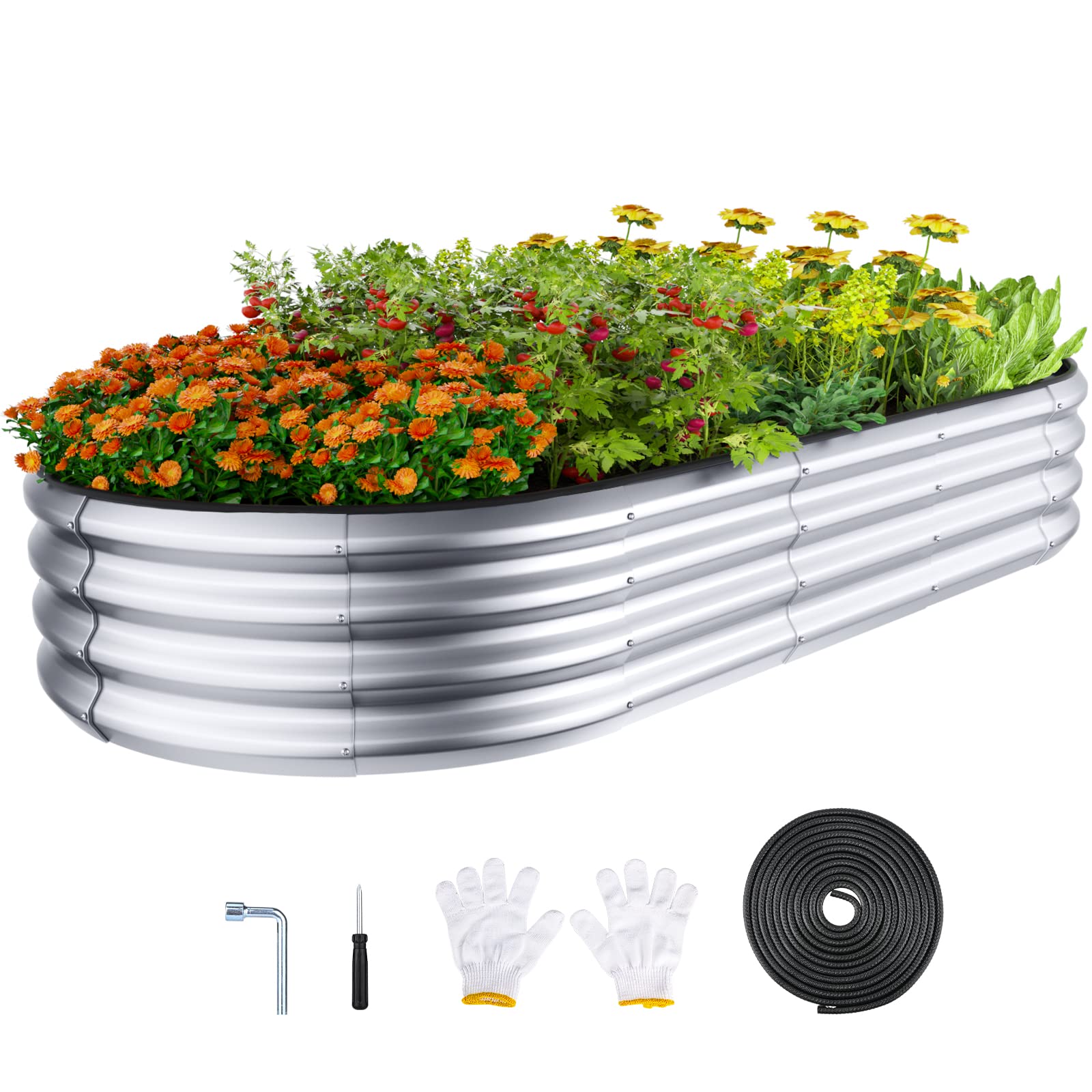Photo 1 of Winpull Raised Garden Bed Kit, 6x3x1 ft Galvanized Planter Box Outdoor with Safety Edging, Large Metal Raised Beds for Gardening Vegetables Flower Herb (Silver)