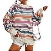 Wyeysyt Womens Striped Pullover Sweaters Fall Oversized Knit Sweaters Crewneck Long Sleeve Loose Tops