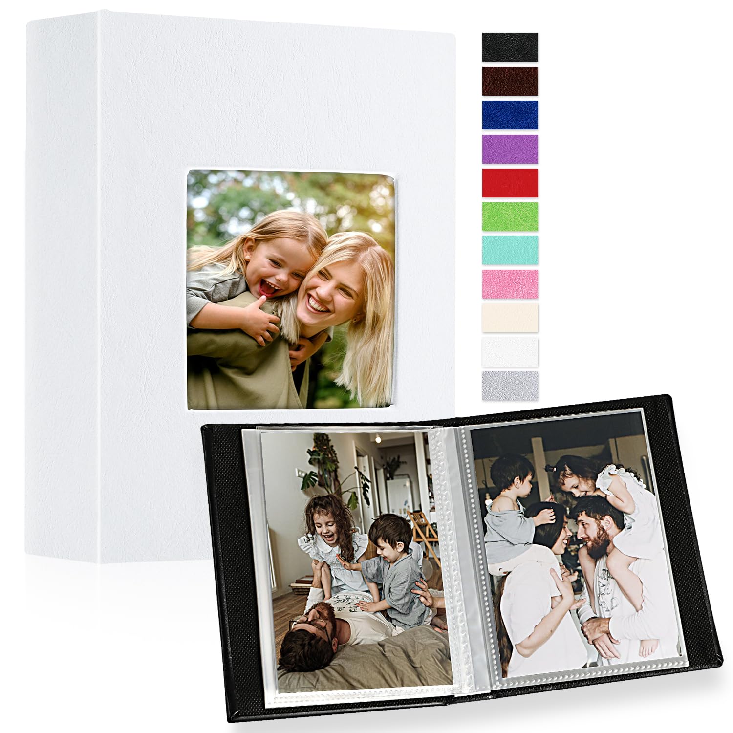 Ywlake Photo Album 10 x 15 Mini Small Format 100 Pockets 2 Packs, Leather Fabric Album for Vertical Photos White — image 1
