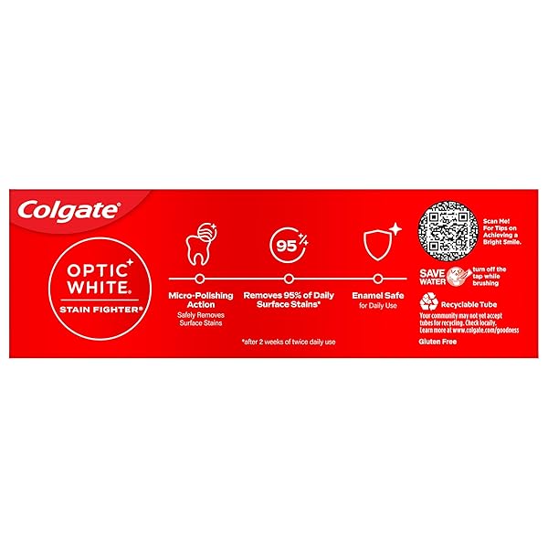 COLGATE OPTIC WHITE STAIN FIGHTER ANTICAVITY FLUORIDE TEETH WHITENING TOOTHPASTE, ENAMEL-SAFE FOR DAILY USE, PREVENTS NEW STAINS, CLEAN MINT, PACK OF 24, 4.2 OZ