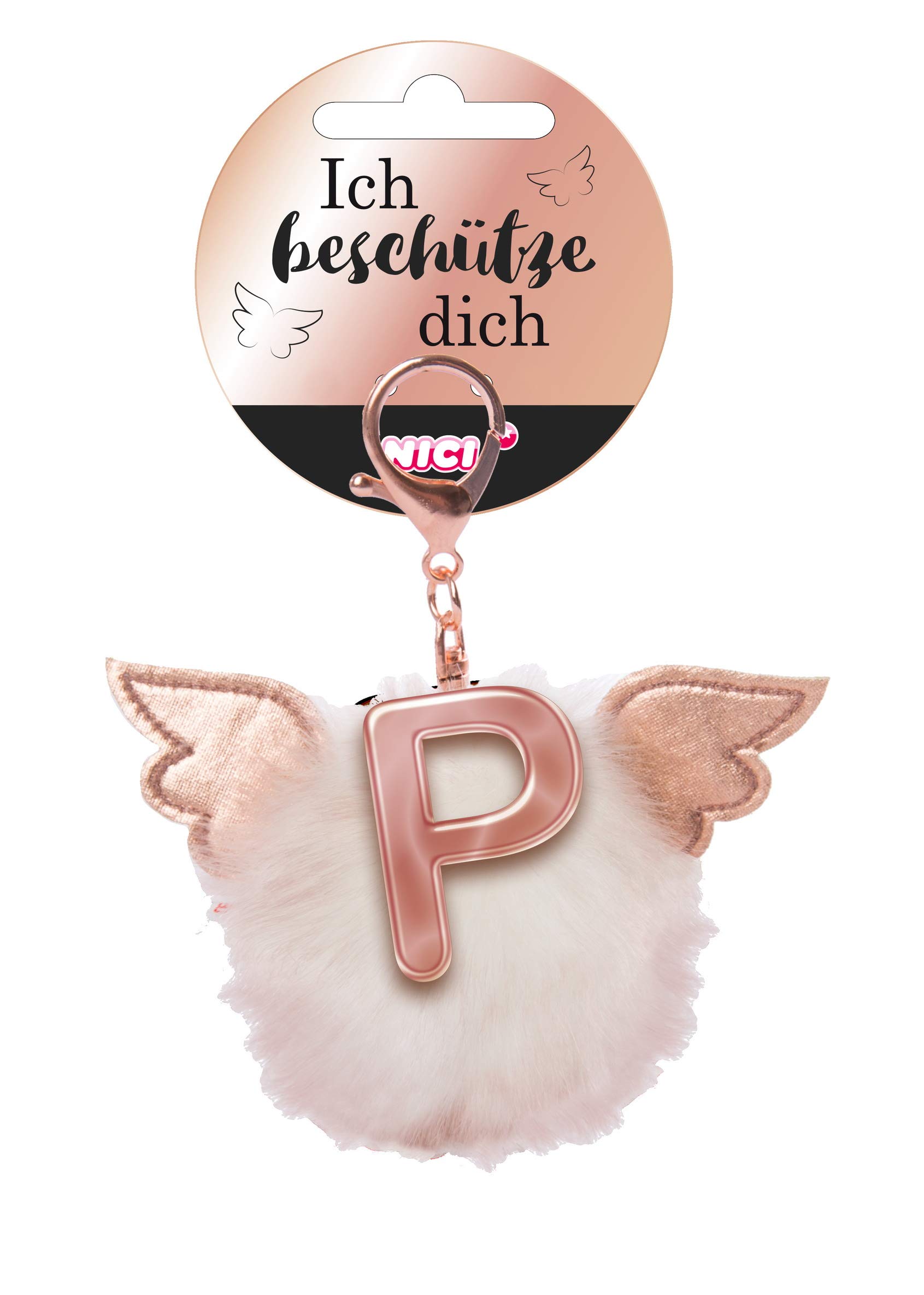 NICI 46985 Bag Trailer Protective Pompom with Wings and Pompom Metal Letter P