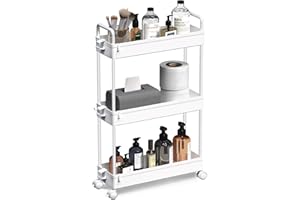 SOLEJAZZ Slim Rolling Storage Cart with Wheels 3 Tier Skinny Bathroom Storage Organizer Thin Laundry Room Utility Cart Space-Saving for Bedside Kitchen Office Small Narrow Places, White