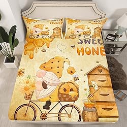 Honey Bee Gnome Bedding Set Full,Retro Wooden House