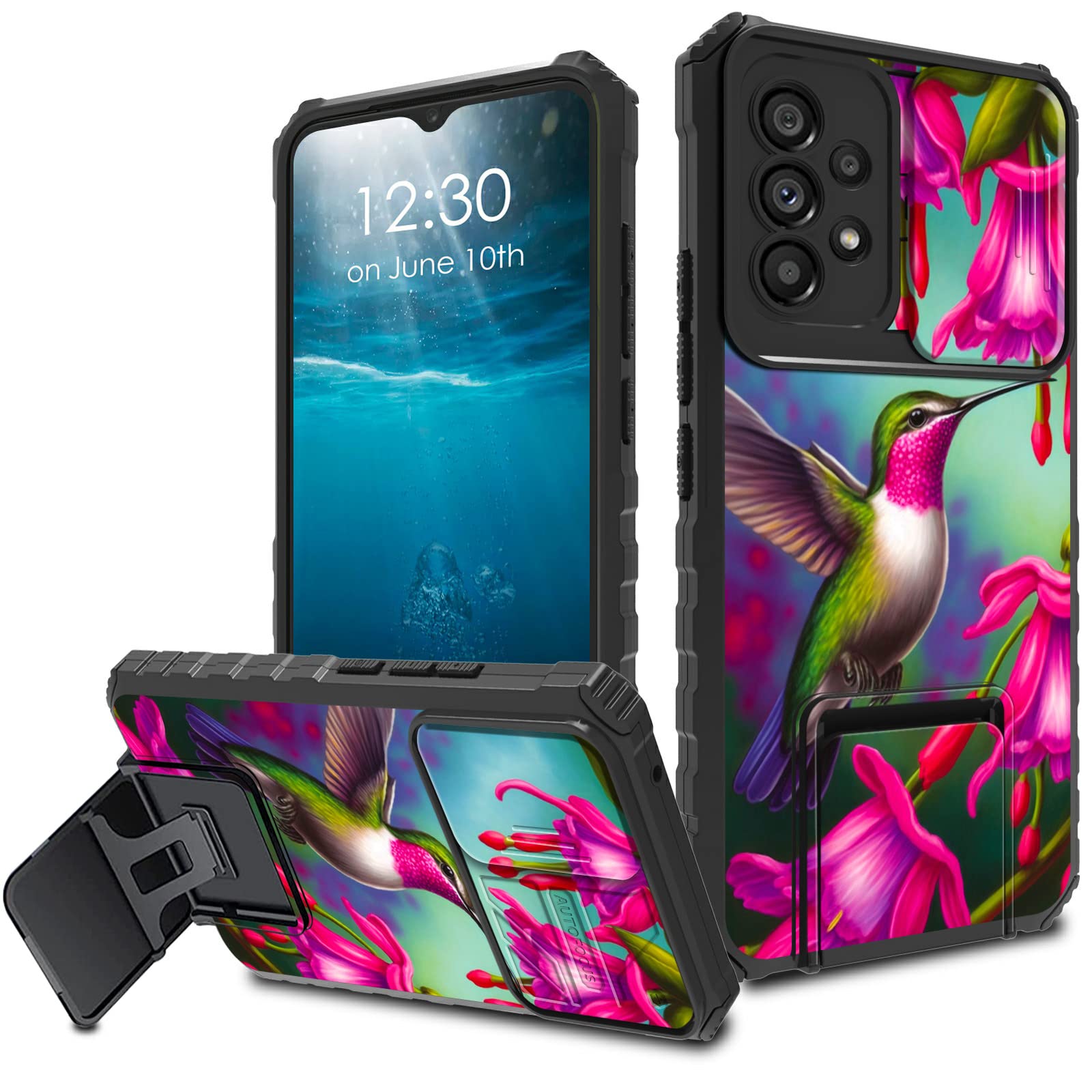 Photo 1 of for Samsung Galaxy A54 5G Case for Samsung A54 5G Phone Case 2023 with Sliding Camera Cover Kickstand Slim Dual Layer Hard PC Soft TPU Shock Proof Cover for Galaxy A54 5G 6.4",Hummingbird Flower