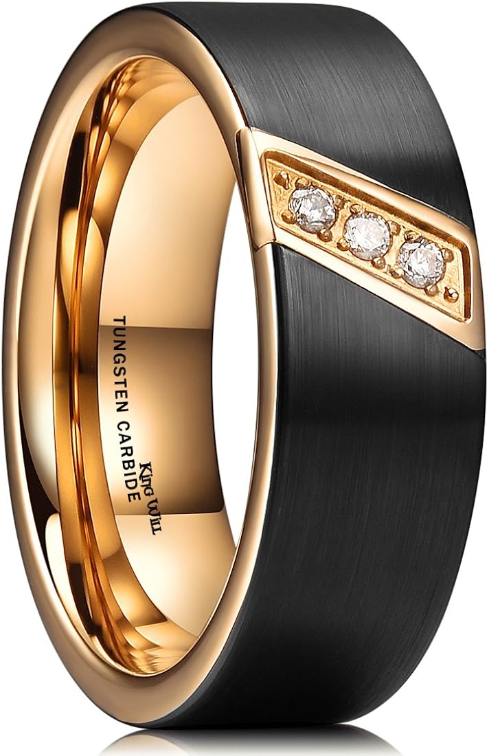 King Will GEM 8mm Black Tungsten Carbide Ring 18K Rose Gold
