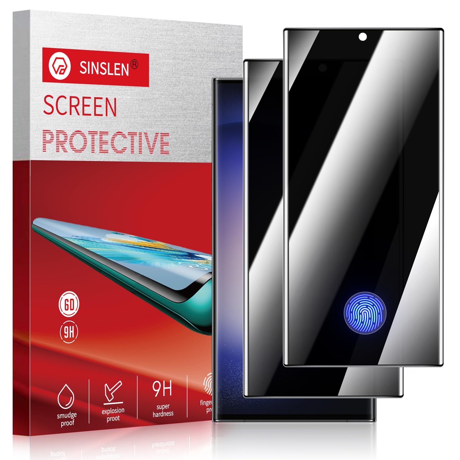 Photo 1 of ?2pack?SINSLEN Privacy Screen Protector for Samsung Galaxy S23 Ultra Tempered Glass Anti-Spy 9H Hardness Film for Samsung Galaxy S23 Ultra 6.8”, 3D Curved Edge Easy Install Support Fingerprint Unlock (Galaxy S23 U)