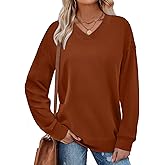 WIHOLL Sweatshirt for Women V Neck Sweaters Long Sleeve Shirts Fall Clothes Ribbed Collar 2025 Trendy Fashion