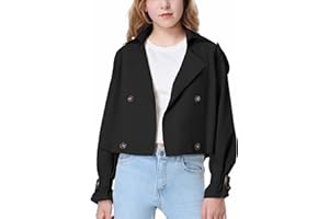 Mebius Girls Trench Coat Cropped/Long Double Breasted Lapel Jacket Long Sleeve Casual Outerwear For Kids 6-12Y