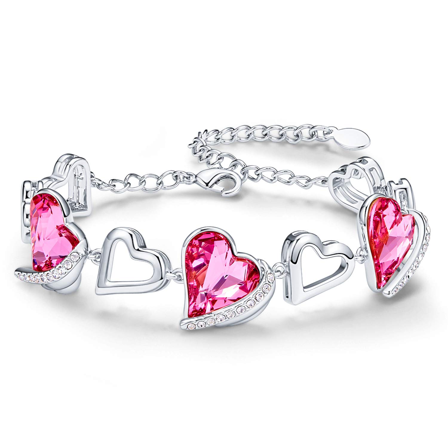 CDE Heart Bracelets for Womens, Adjustable Bracelet with Love Heart Crystal,18K Jewellery for Ladies,Anniversary Birthday Mothers Day Gifts for Girlfriend Wife Mum