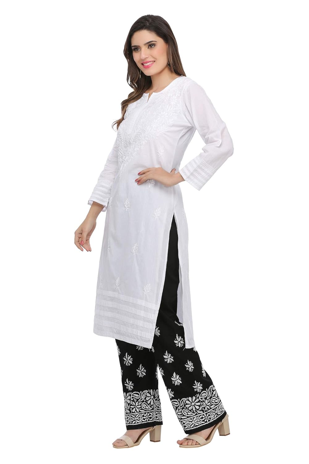 ada needlecraft ethnic chikan white cotton kurti for women casual wear