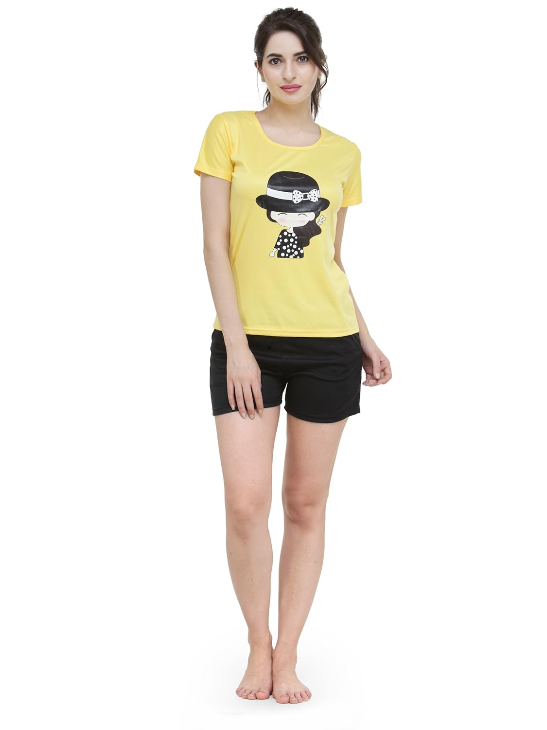 camey women girl print top & short set nightsuit