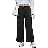 Haianguoji Women's Casual Relaxed Cargo Pants Warm Double Knit Drawstring Elastic Waist Trousers