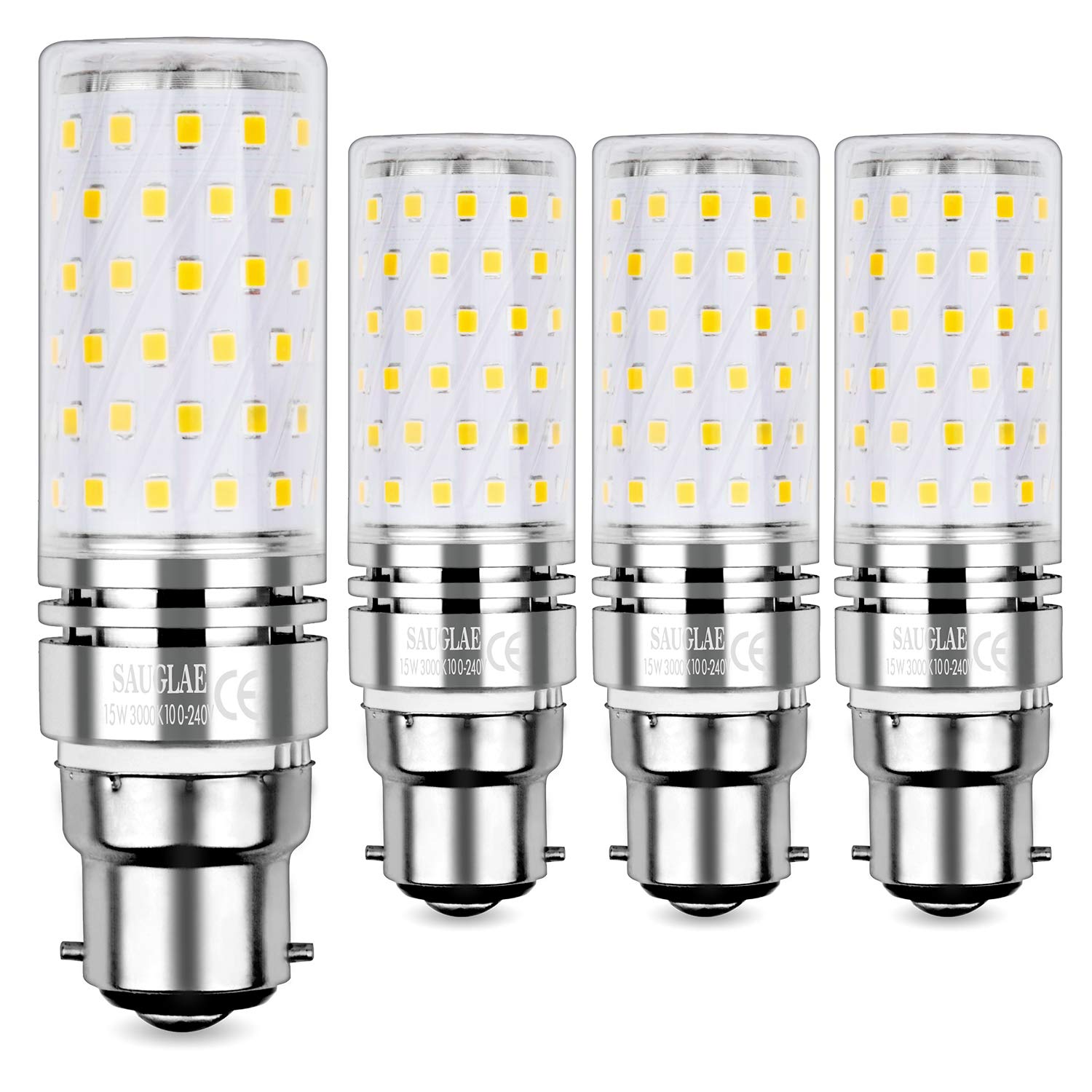 SAUGLAE Led Corn Bulbs 15W, 120W Incandescent Bulbs Equivalent, 3000K Warm White, 1700Lm, B22 Bayonet Cap Led Light Bulbs, Non-Dimmable, Pack of 4