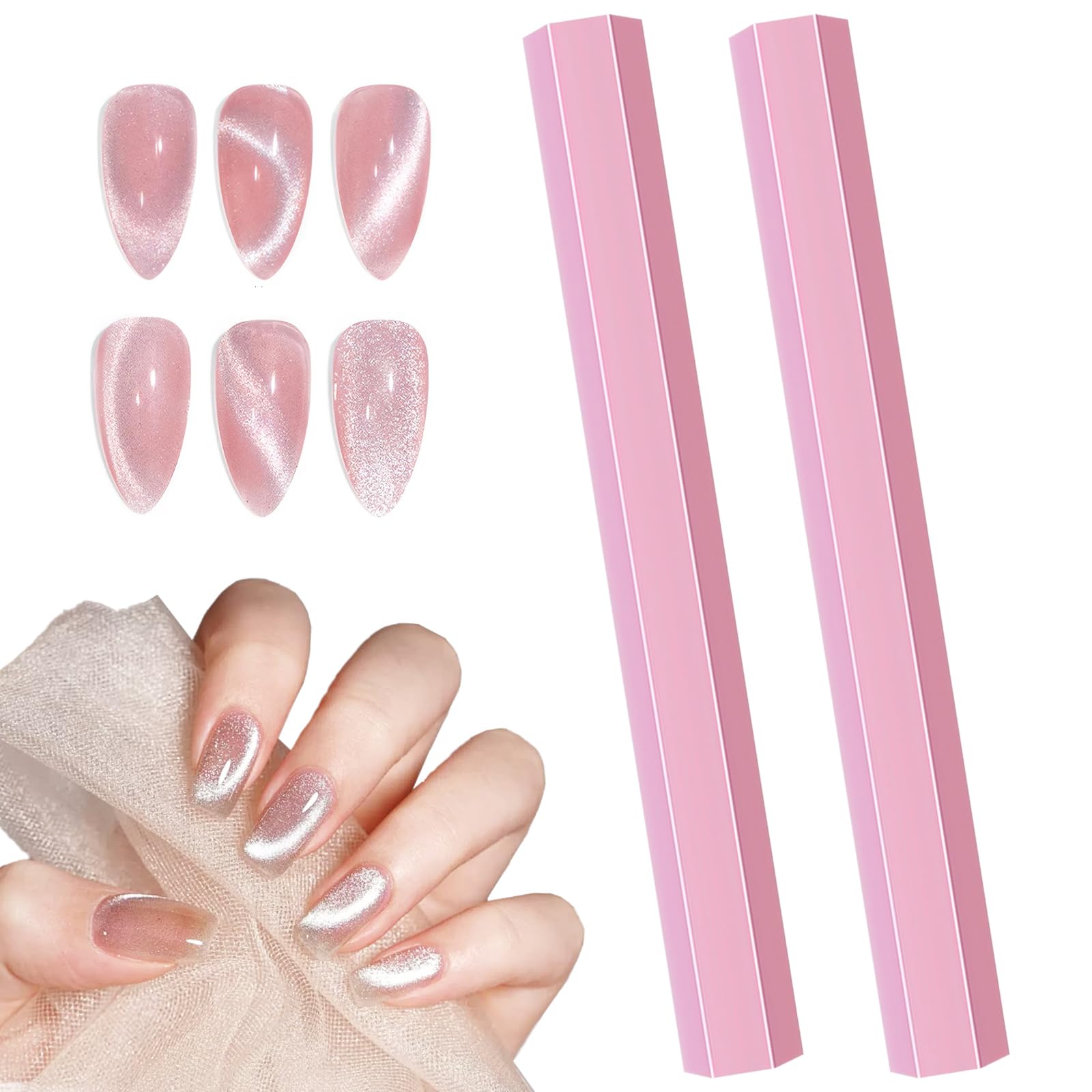 Nail Magnet 2 Pcs Cat Eye Magnet Hexagon Cat Eye Magnet for Nails Double Head Nail Magnets Cat Eye Suitable for Cat Eye Gel Nail Polish Home DIY Salon Studio Women (Pink)