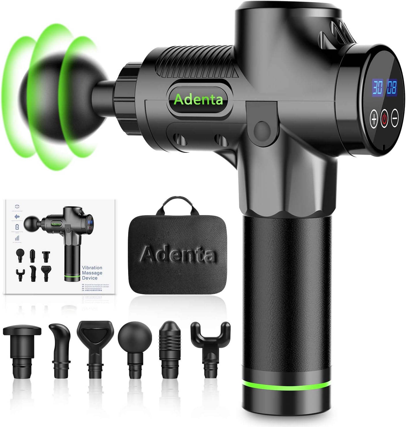 Massage Gun for Athletes Deep Tissue Percussion 30 Speed Electric Body Muscle Massager Brushless Motor Super Quiet Cordless Long Battery Sports Drill Handheld with Portable Bag 6 Heads for Pain Relief: Health & Personal Care