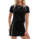 PRETTYGARDEN Women's 2026 Summer 2 Piece Skirt Sets Short Sleeve Shirts Tops Skorts Matching Workout Clothes Travel Outfits