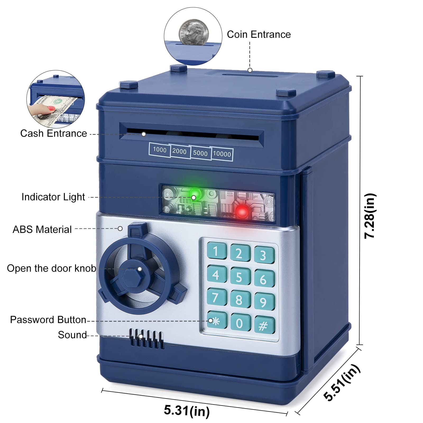 Refasy Piggy Bank Cash Coin Can ATM Bank Electronic Coin Money Bank for Kids Age 3-12, Money Savings Box Mini ATM Coin Bank Toys Gifts for 3 4 5 6 7 8 9 10 11 12 Year Old Boys Girls
