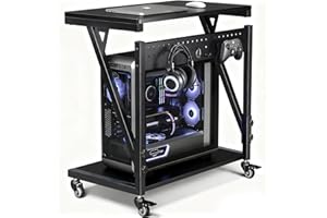 Faesun Computer Tower Cart, Height Adjustable PC Tower Stand, Mobile Rolling PC Cart, 2-Tier ATX-Case CPU Holder, PC Stand with Wheels, 23.23"-31.10" H, Black Pro