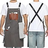 BOUND DUO Kitchen Apron - 3 Large Pockets, Cross Back Apron with Adjustable Straps, Cooking Kitchen Chef Apron for Men and Women, Wear-Resistant & Easy to Clean.(Gray)