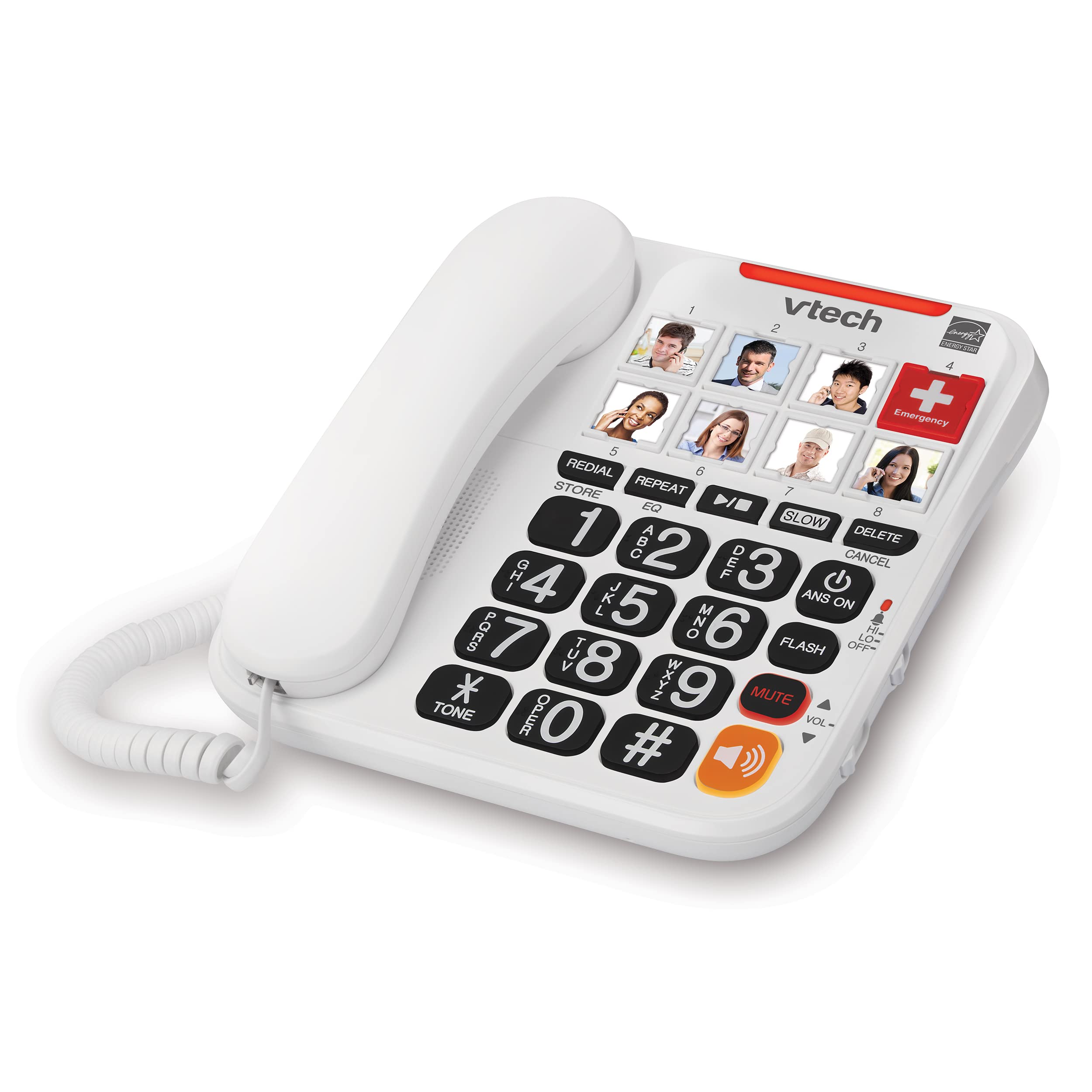 VTech SN1127 Amplified Corded Answering System. 8 Photo Speed Dial, 90dB Ringer Volume, Big High-Contrast buttons, Audio Booster(+40db), Visual Ringer. Perfect for Seniors, Visually & Hearing Impaired