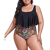 Mooncore Womens Plus Size Swimsuit High Waisted Tankini Bathing Suits Two Piece Flounce Bikini Swimsuit