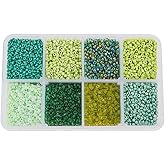 PH PandaHall 1440pcs 4mm Green Seed Beads, Waist Bead 6/0 Glass Seed Beads 8 Colors Mini Bead for Summer Seaside Jewelry Making DIY Craft Beading St. Patrick's Day