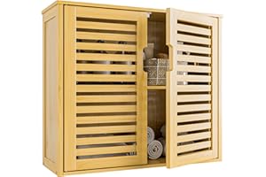 HITNET Bathroom Wall Cabinet, Medicine Cabinet Over The Toilet, Bamboo Hanging Storage Organizer with 2 Doors and Adjustable Shelf for Kitchen, Living Room, Natural
