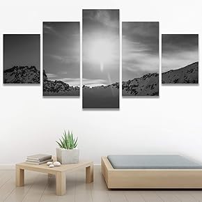 SIGNWIN 5 Panel Canvas Wall Art Monochromatic Mountains...