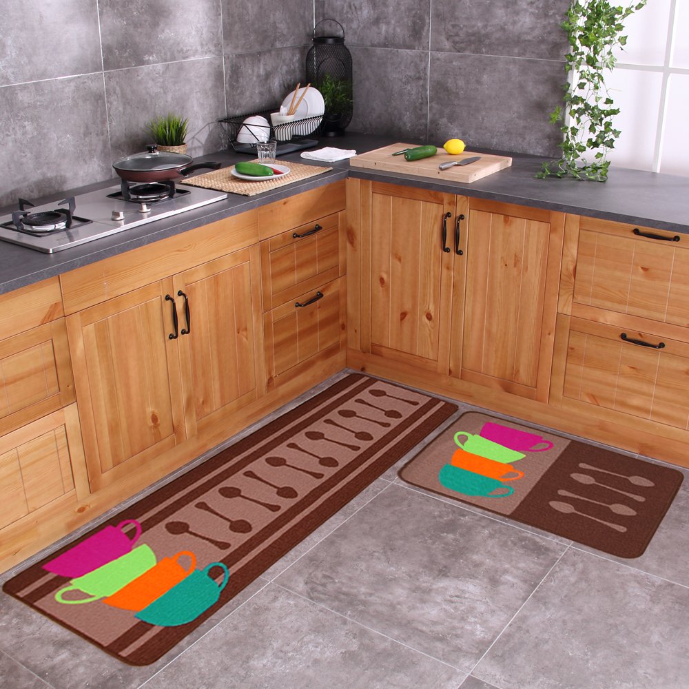 Carvapet 2 Piece NonSlip Kitchen Mat Rubber Backing Doormat Runner Rug