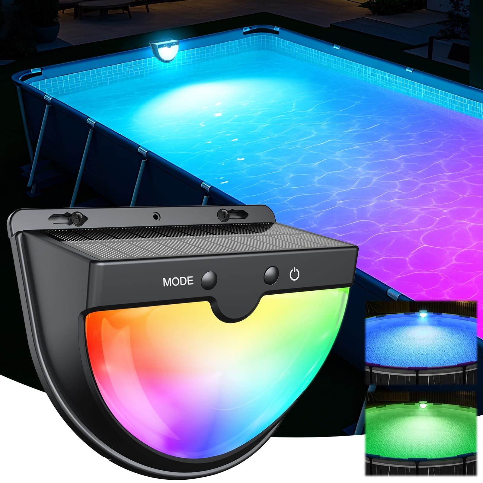Photo 1 of Ciavca Solar Pool Lights for Above Ground Pools, solars Pool Lights with 10 Lighting Modes, 2025 Upgraded Frame Pools Solar Light, RGB Outdoor Waterproof Swimming Pools Light, Pool Accessories 1PK