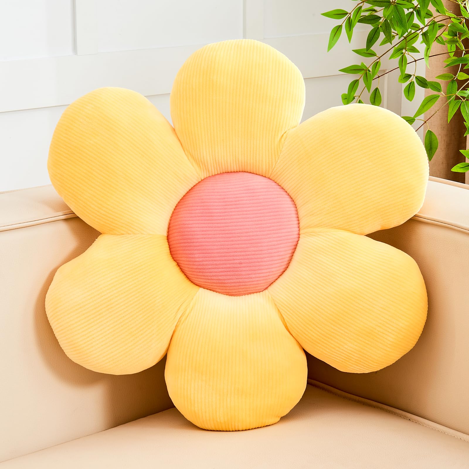 Photo 1 of Kcvvcr Yellow Flower Pillow, 14.9" Cute Flower Shaped Floor Pillow, Aesthetic Floral Plush Daisy Decorative Throw Pillows for Bed Sofa Couch