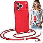 Blaspins Crossbody Lanyard Strap Case for iPhone 17 Pro Max, Hands-Free Neck Cross Body Wrist, Adjustable Rope Removable Drop Protection Shockproof Silicone Case 6.9 inch 150 cm Strap, iP17PM - Red