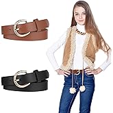 Molain 2 Pack Girls Belt, 32.3 Inch Kids Elastic Belt PU Leather Waist Belt with Double O Ring Buckle for Dress Pants Jeans