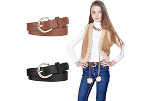 Molain 2 Pack Girls Belt, 32.3 Inch Kids Elastic Belt PU Leather Waist Belt with Double O Ring Buckle for Dress Pants Jeans