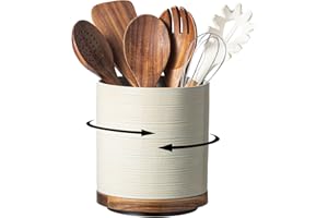 Utensil Holder, 360° Rotating Extra Large Ceramic Kitchen Utensil Holder for Countertop, 7.3“ Cooking Utensil Crocks for Kitc