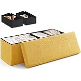 HAUSFRAU Ottoman with Storage, Sherpa Folding Storage Bench Foot Rest, Modern Upholstered Seat for Living Room, Entryway, Bed