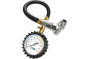 Tire Pressure Gauge 100 PSI - Large Dial Numbers & 45° Angle Chuck, Accurate Air Pressure Gauge for Tires