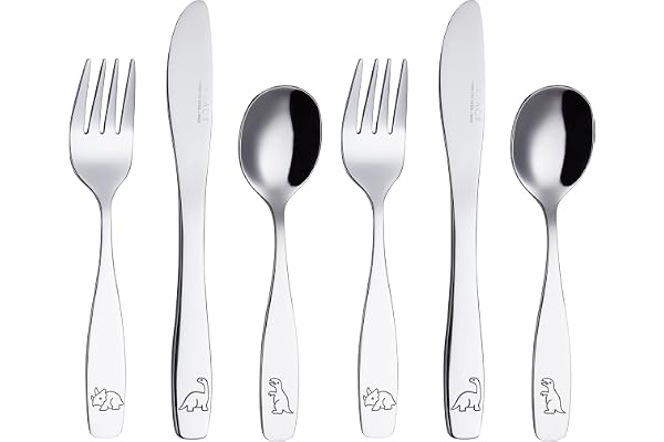 Exzact Children's Cutlery Stainless Steel 6pcs Kids Cutlery Flatware Toddler Utensils - Forks, Knives, Spoons - Dishwash Safe
