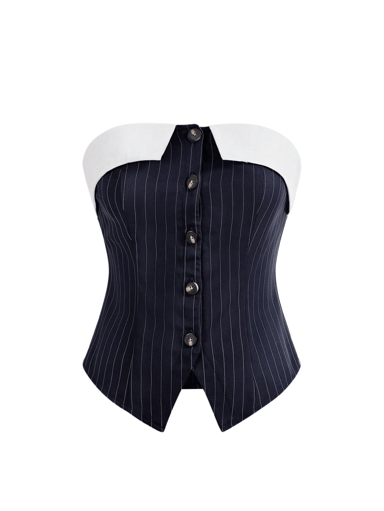 Photo 1 of MakeMeChic Women's Corset Tops Sleeveless Striped Vintage Tube Top Button Down Going Out Tops Blue and White Small