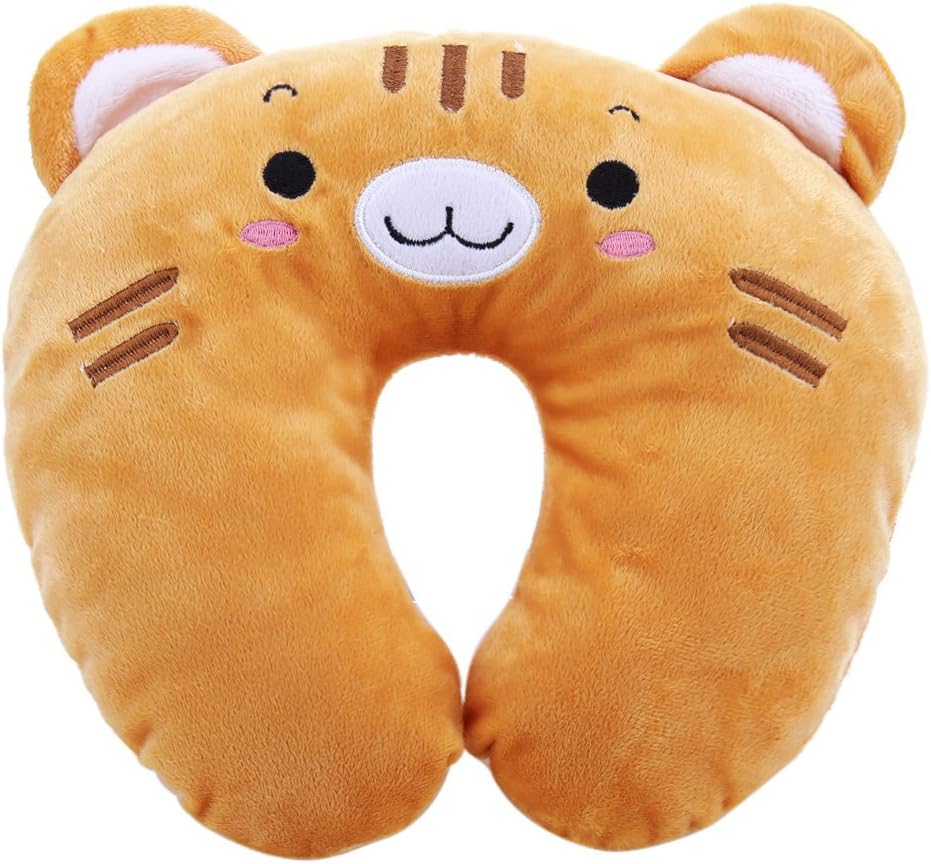 Kids Travel Neck Pillow For Car Seat,Airplane,Bus,Trains - Brown Lion, Perfect head support for traveling small toddlers & child,Cover is made of very soft plush material,Best Gift Item