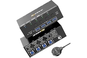 8K KVM Switch 2 Monitors 4 Computers HDMI 8K@60Hz 4K@144Hz, USB 3.0 Dual Monitor KVM Switch for 4 Computers Share 2 Monitors 