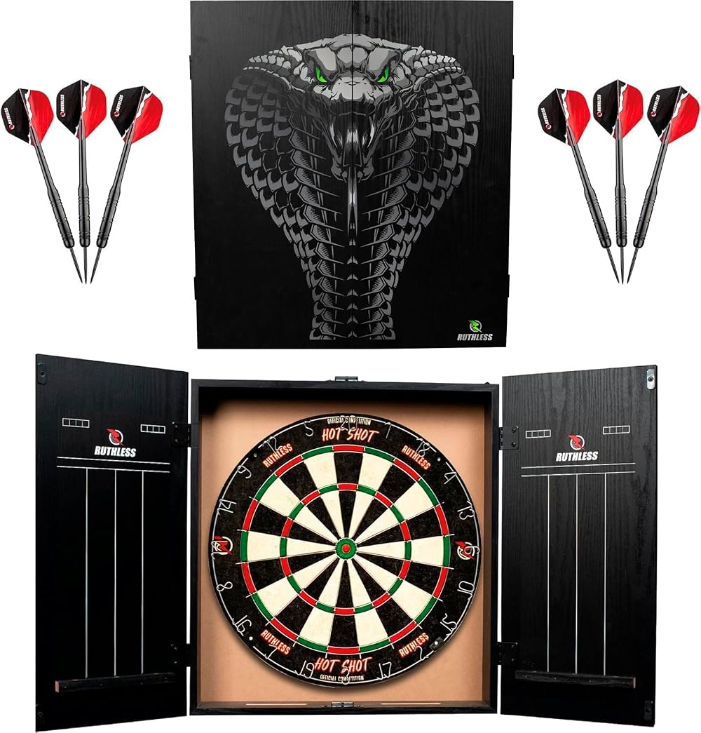 Ruthless Home Darts Centre Cabinet with Dartboard and 2 Sets of Darts Cobra